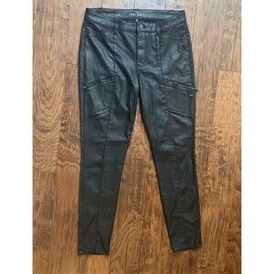 White House Black Market Faux Leather Skinny Moto Jeans Pants Black Size 8